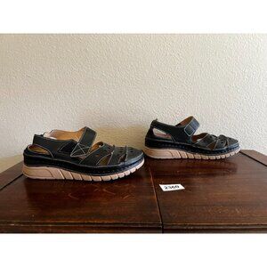 Siketu Women's Sandal Sz 8.5 Black Leather Closed Toe Comfort Hook and Loop
